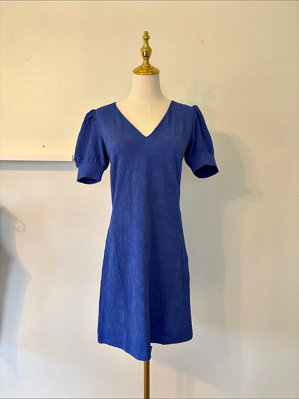 Tommy Hilfiger NWT Blossom Jacquard Puff-Sleeve Dress Blue Size 2